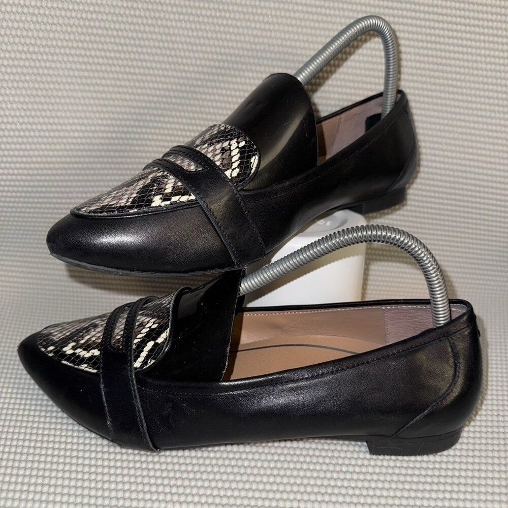 Vionic Savannah Black Snake Leather Pointed Toe Slip On Loafer Flats Shoe Sz 8.5